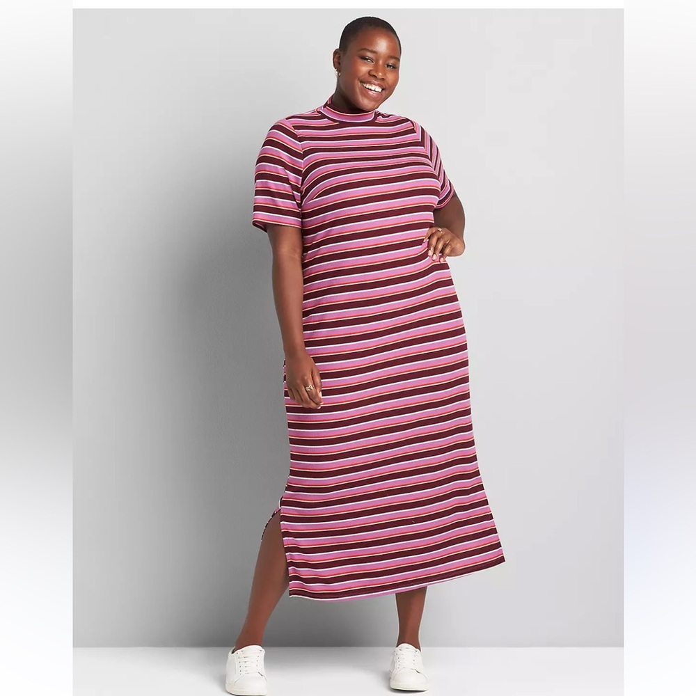 Lane Bryant Mock-Neck Ribbed Sheath Midi Dress
